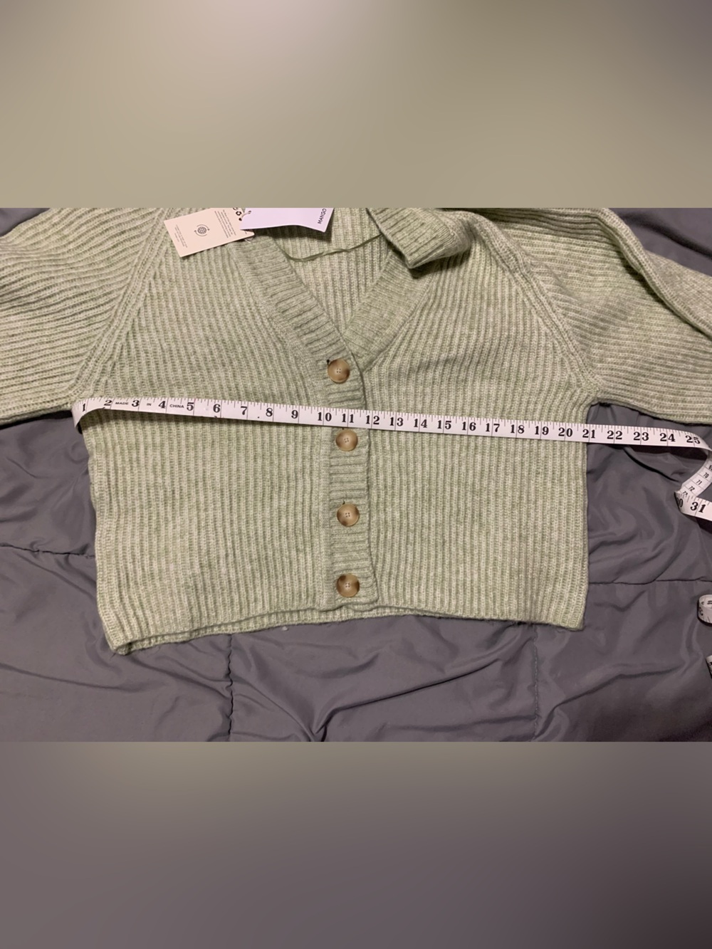 Mango Light Sage Ribbed V-Neck Button Cardigan - Picture 7 of 10